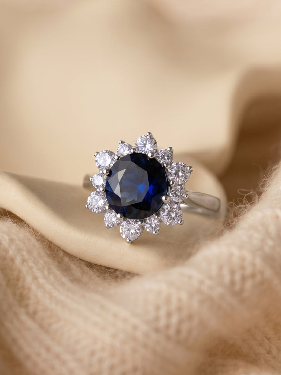 Royal Sapphire Sparkle Silver Halo Ring