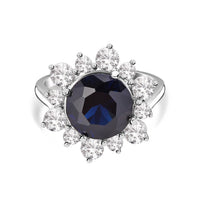 Royal Sapphire CZ Sparkle Silver Halo Ring