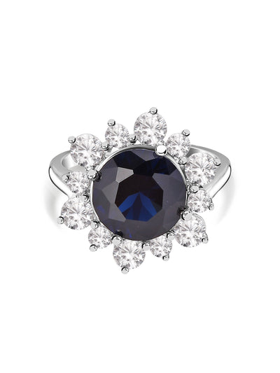 925 Sterling Silver Blue Flower Ring-2