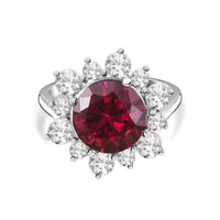 Royal Red Ruby CZ Sparkle Silver Halo Ring