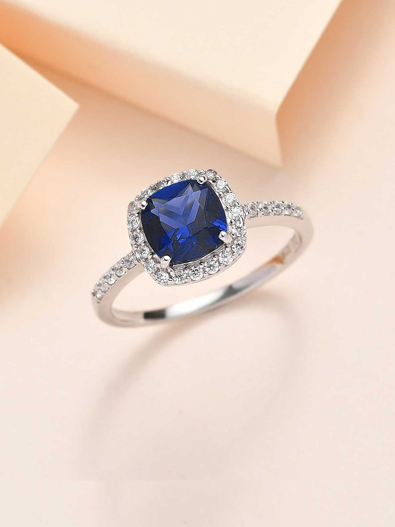 Princess Blue CZ Cocktail Silver Ring for Women