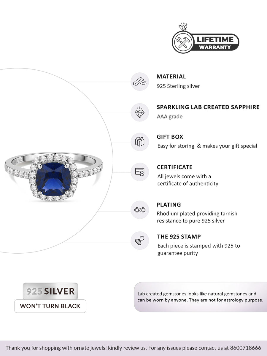 Princess Blue CZ Cocktail Silver Ring for Women