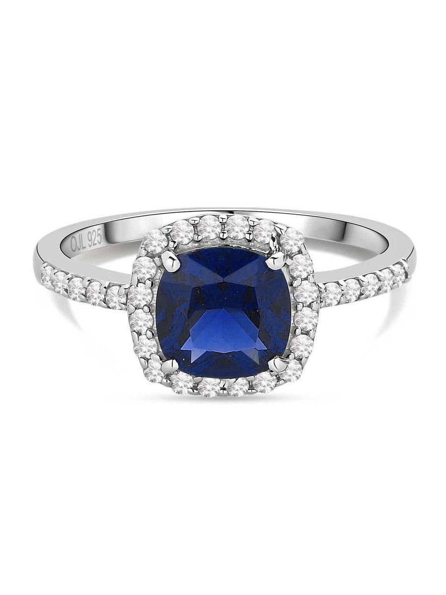 Princess Blue CZ Cocktail Silver Ring for Women