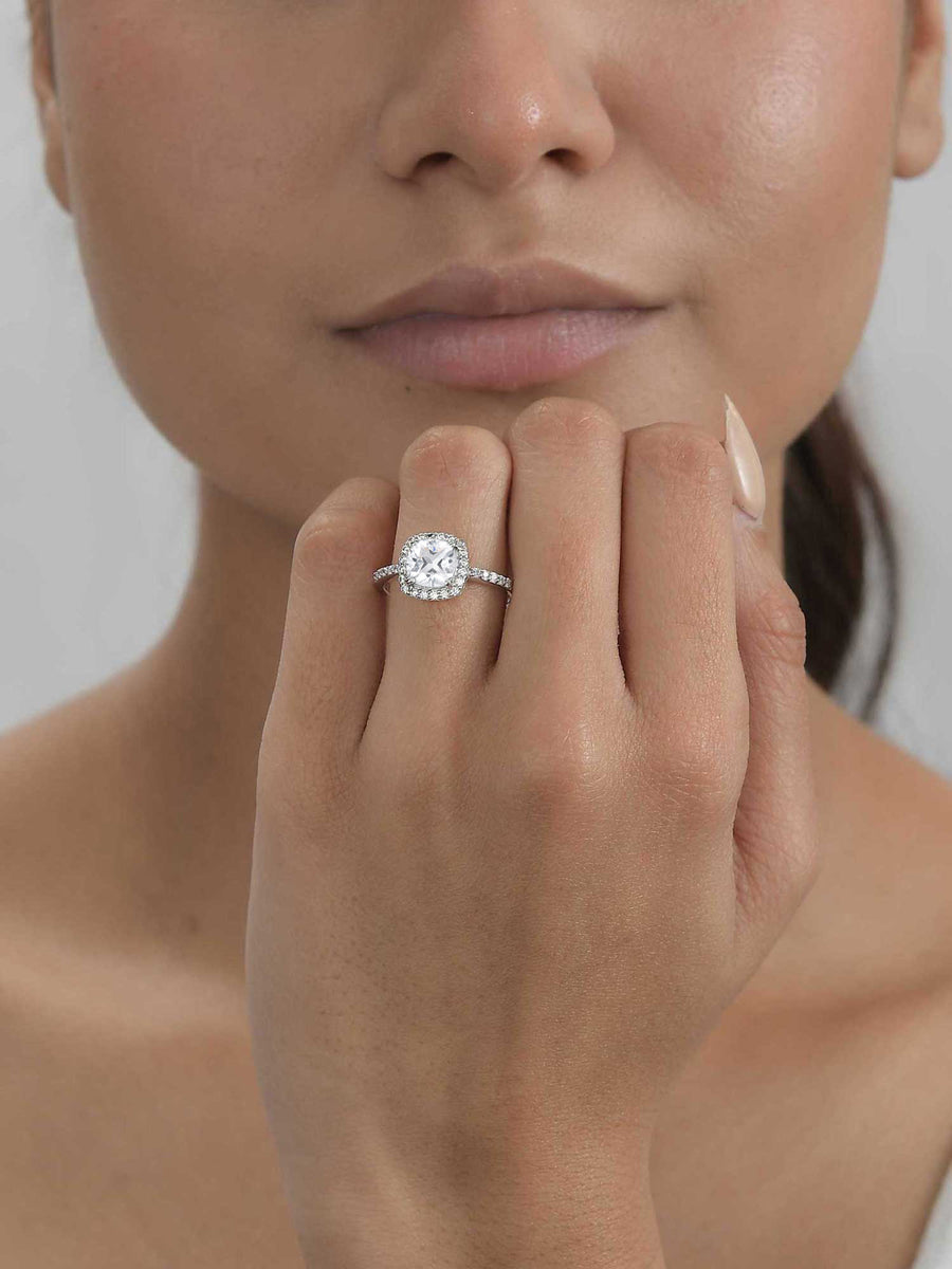 Princess American Diamond Cocktail Silver Ring for Women