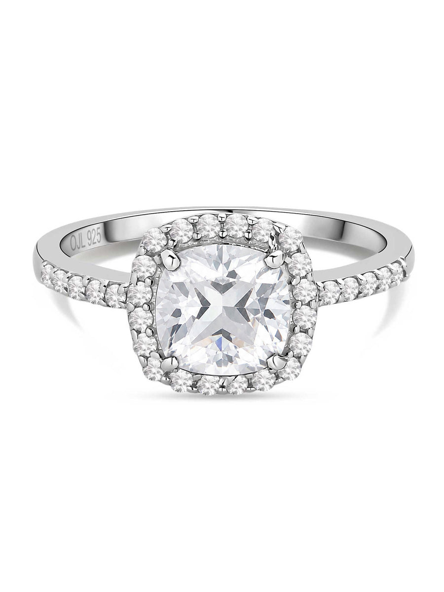 Princess American Diamond Cocktail Silver Ring for Women