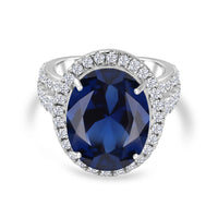 Glamm Blue Sapphire CZ Oval Ring In 925 Silver