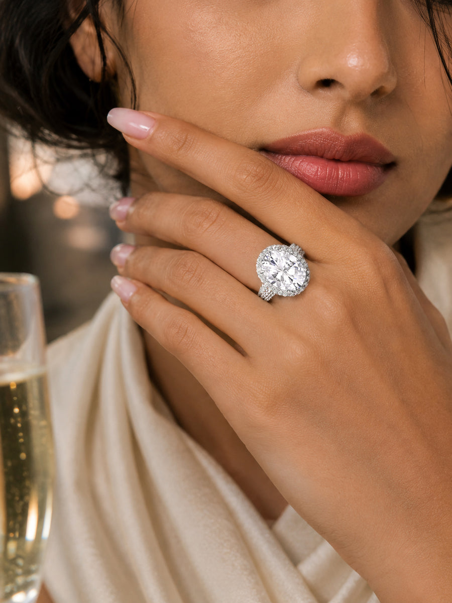 Glamm American Diamond Oval Ring In 925 Silver