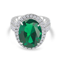 Glamm Emerald CZ Oval Silver Cocktail Ring