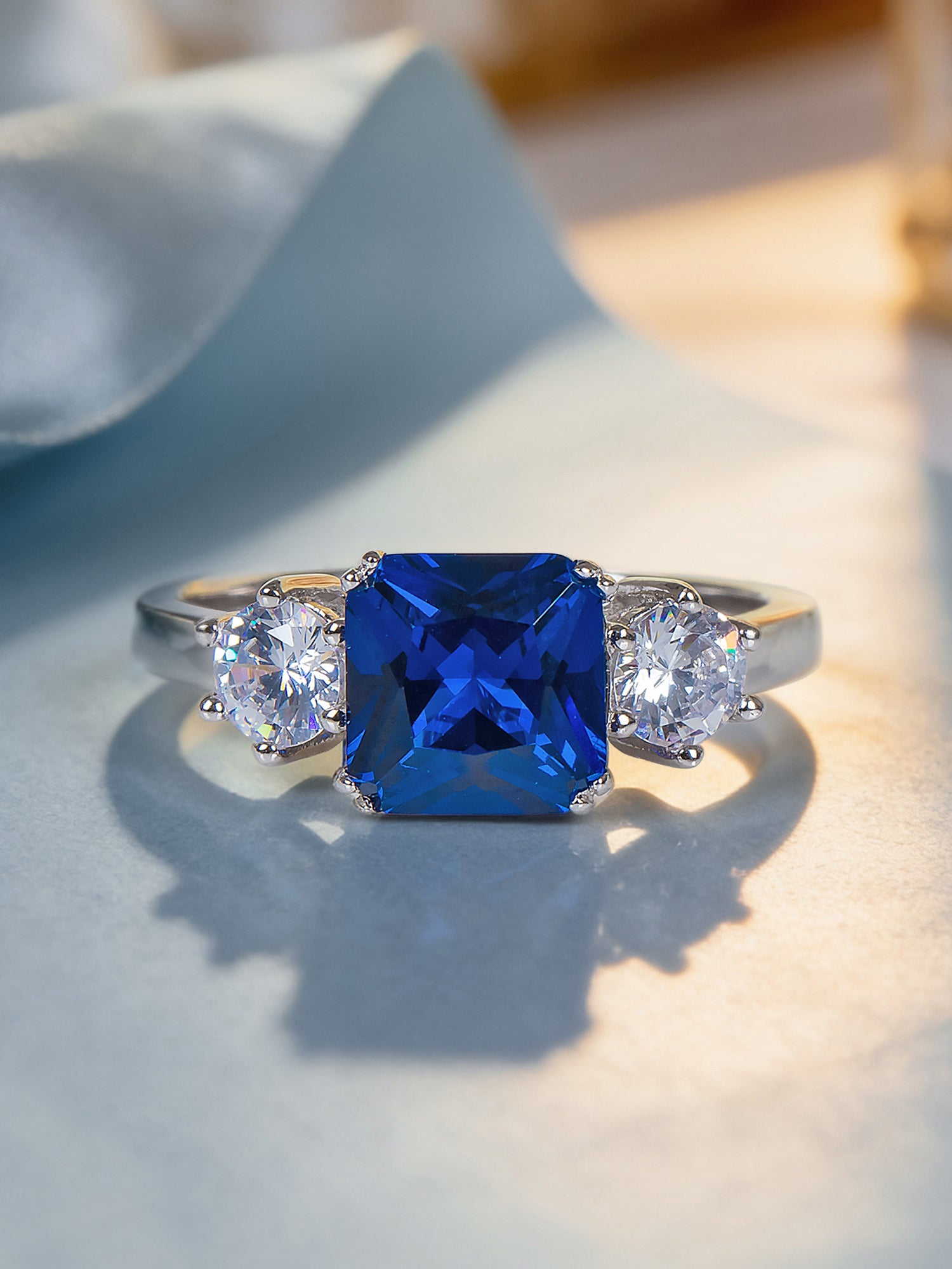 Meghan Markle Blue Sapphire CZ Ring for Women in 925 Silver