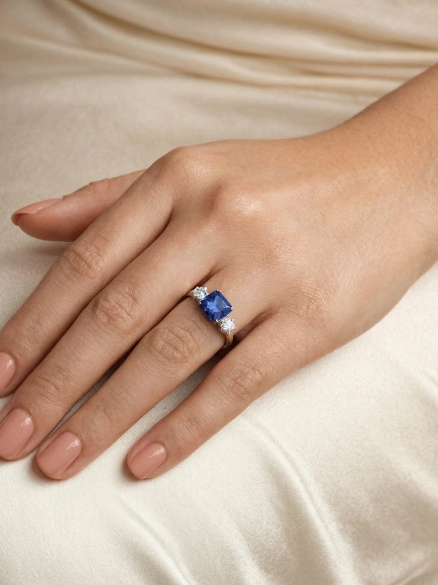 Meghan Markle Blue Sapphire CZ Ring for Women in 925 Silver