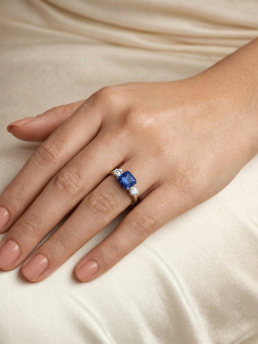 Meghan Markle Blue Sapphire CZ Ring for Women in 925 Silver