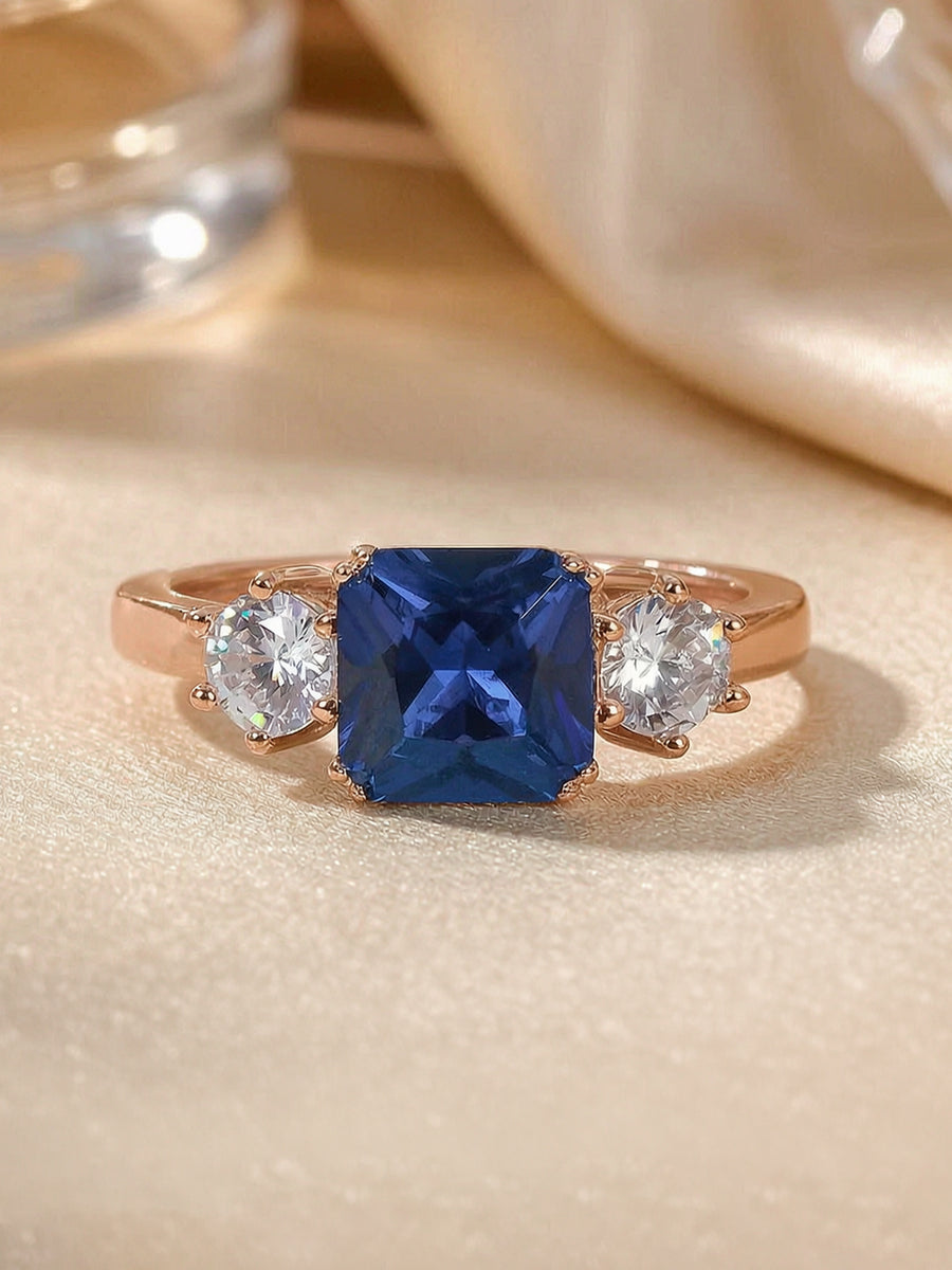 Meghan Markle Blue Sapphire CZ Ring in Rose Gold