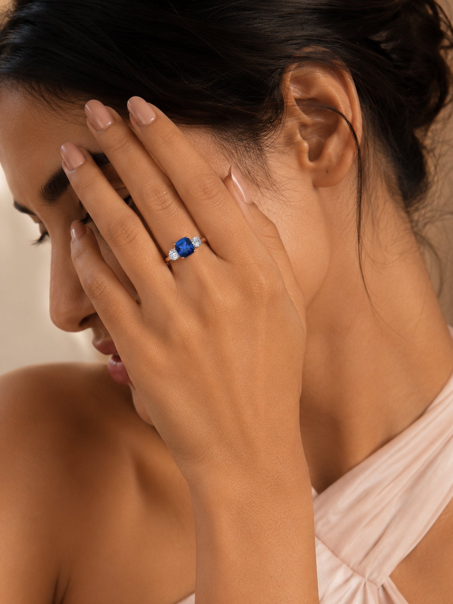 Meghan Markle Blue Sapphire CZ Ring in Rose Gold