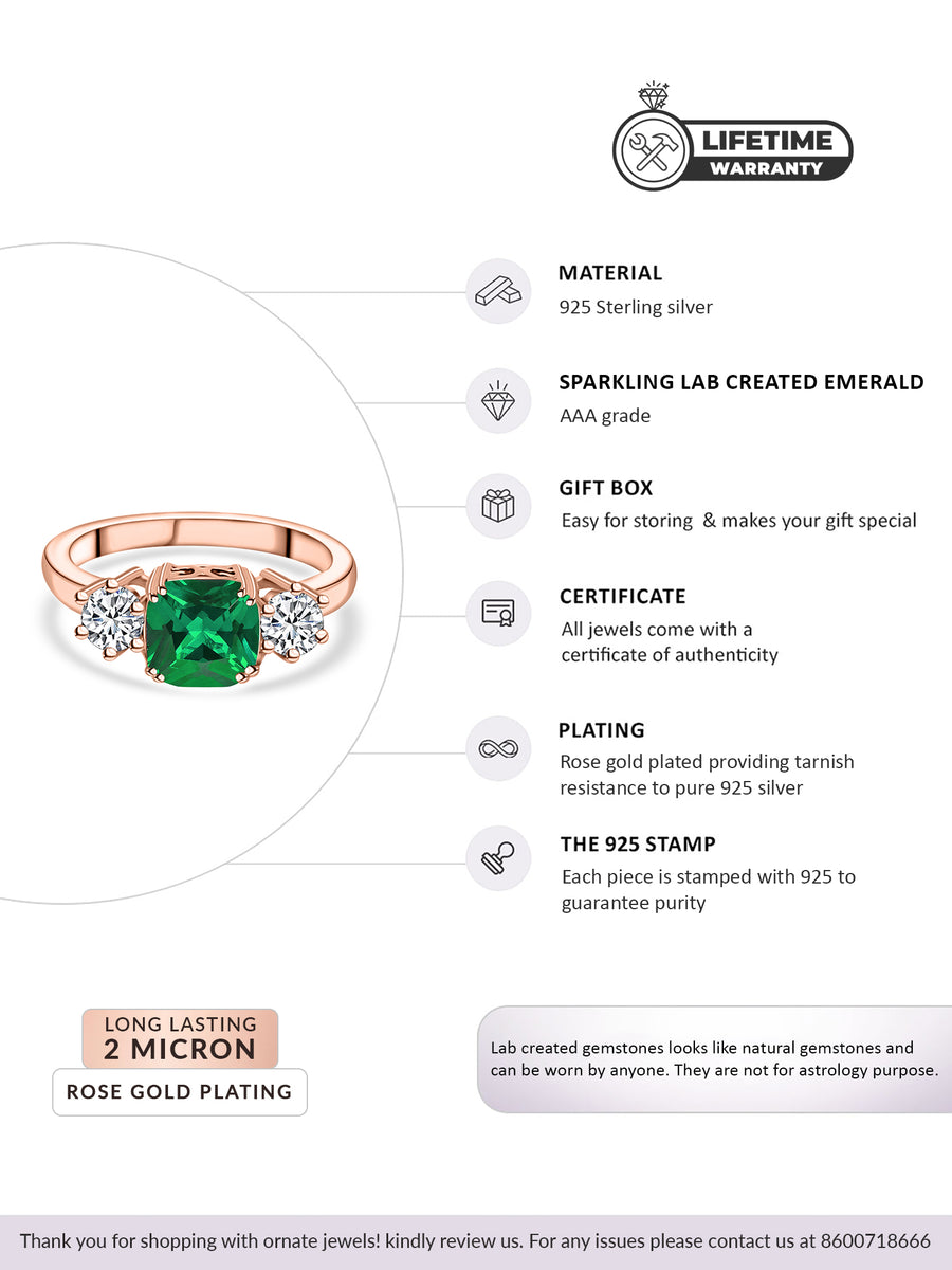 Green Emerald Meghan Markle Design Rose Gold Ring