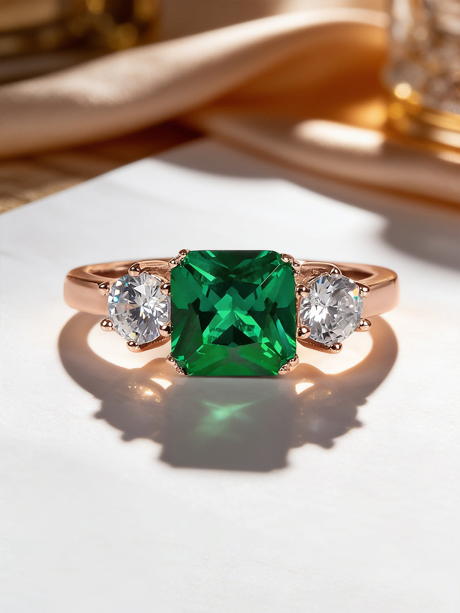 Green Emerald CZ Meghan Markle Design Rose Gold Ring