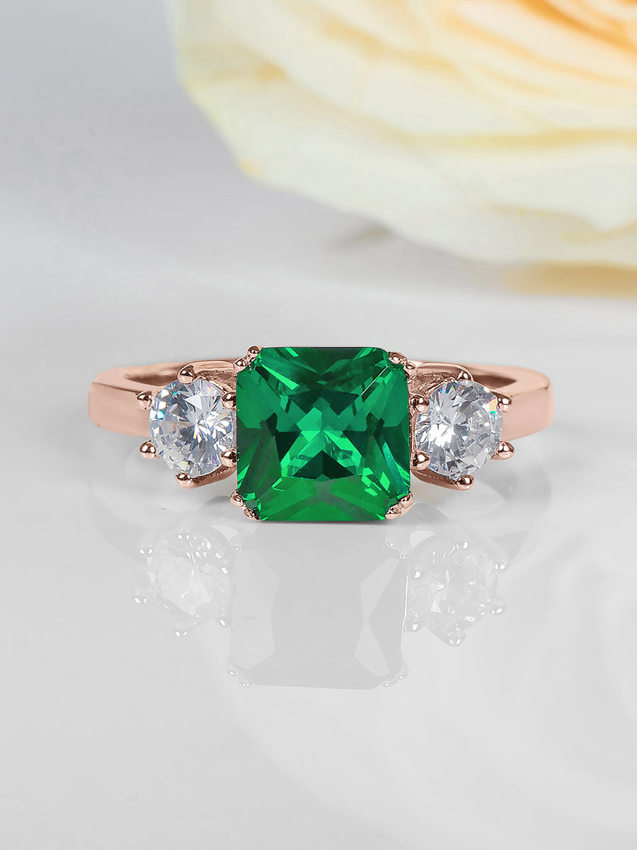 Green Emerald Meghan Markle Design Rose Gold Ring