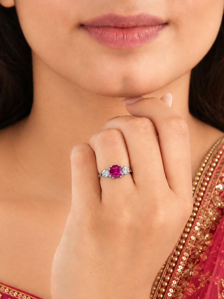 Ruby CZ Meghan Markle Design Silver Ring for Women