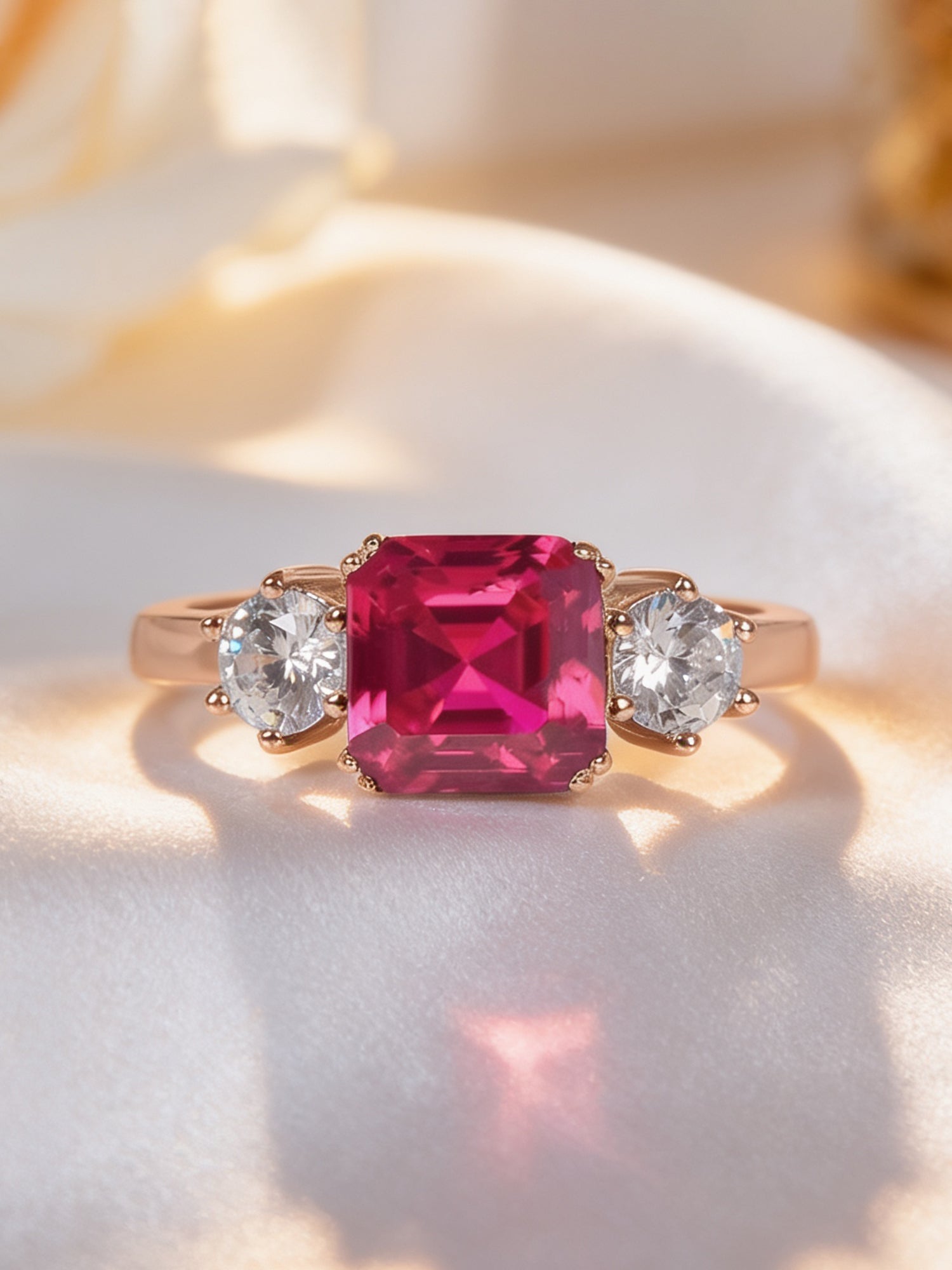 Meghan Markle Design Rose Gold Ring In Ruby CZ