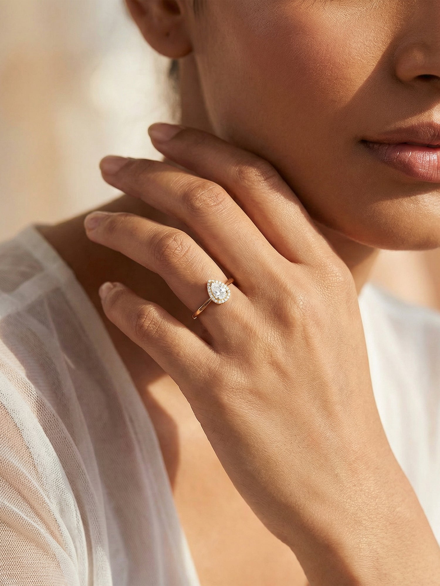 1 Carat Pear Lab Grown Diamond Halo Ring