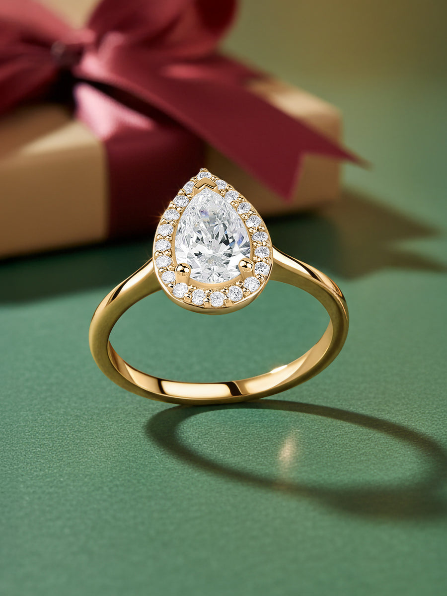 1 Carat Pear Lab Grown Diamond Halo Ring