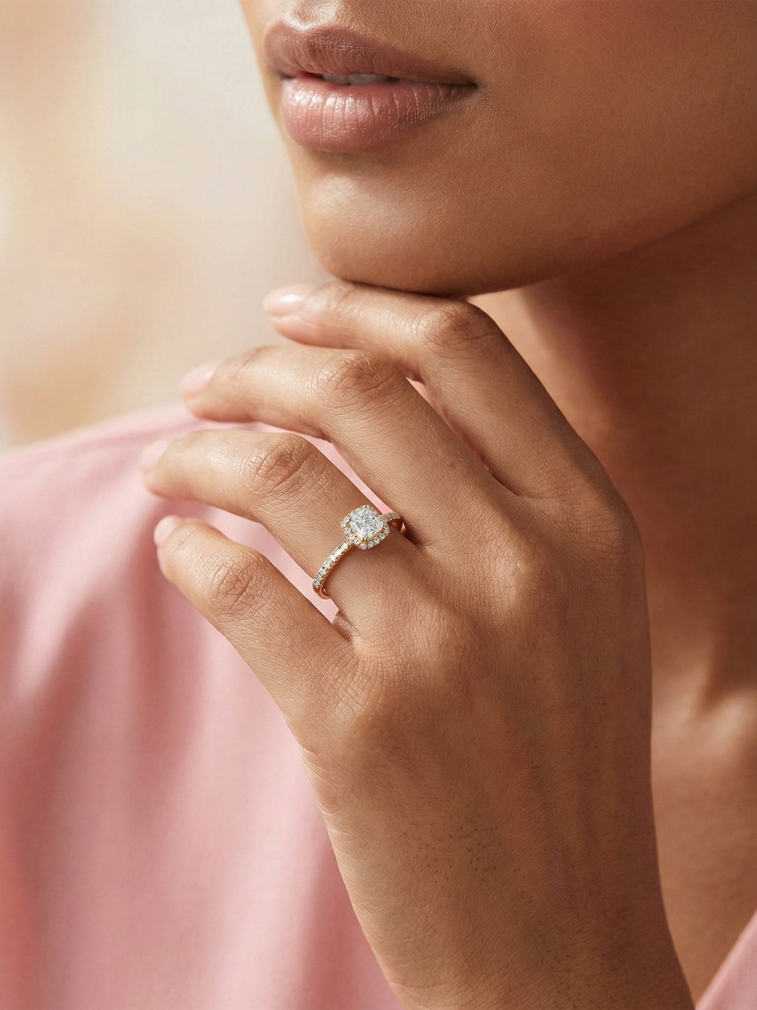 1 Carat Princess Quad Lab Grown Halo Ring