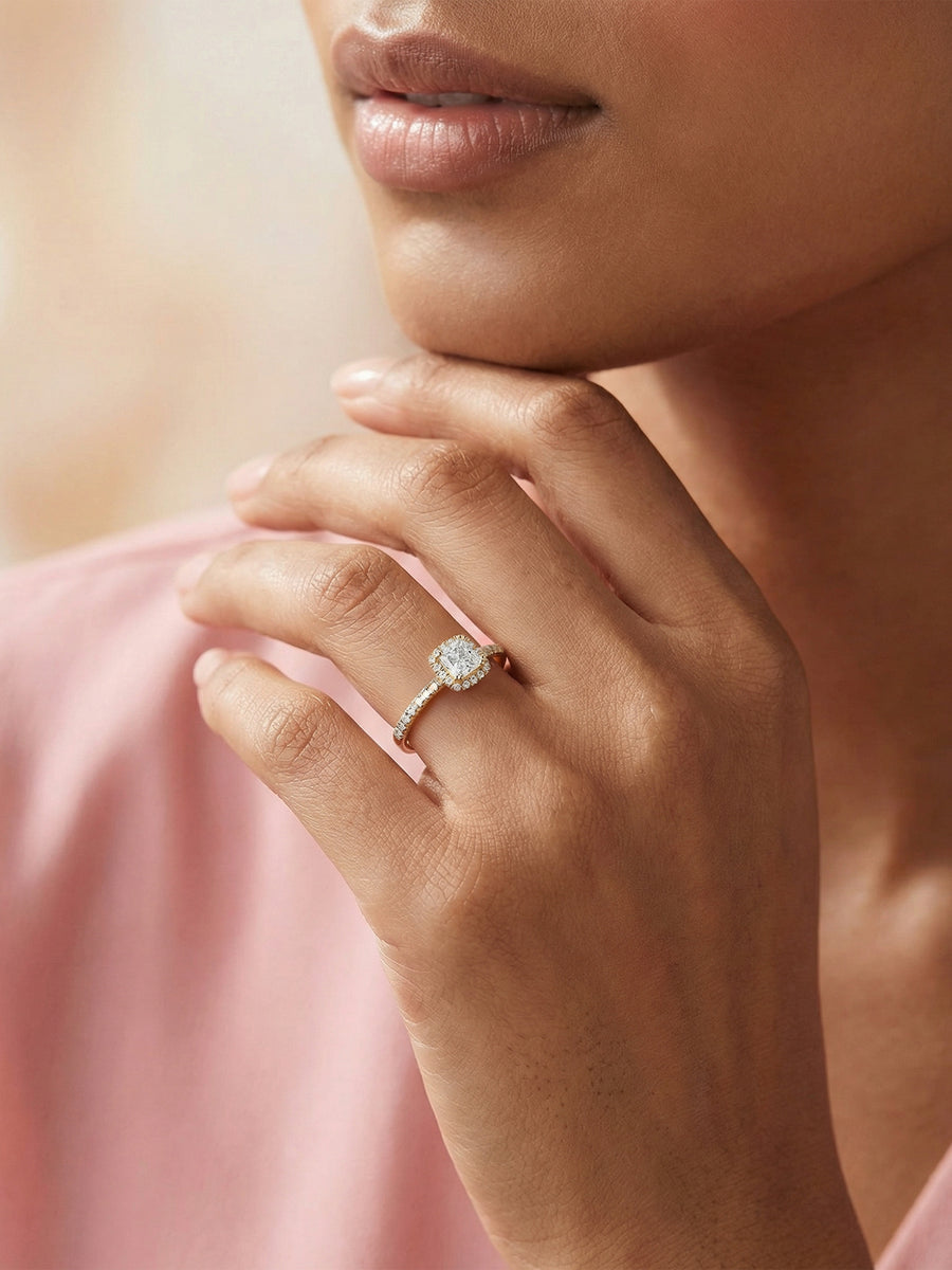 1 Carat Princess Quad Lab Grown Halo Ring