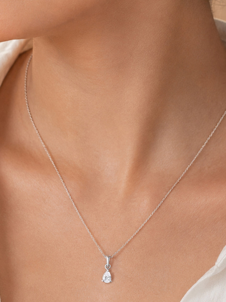 Pear Shape 0.5 Carat Single Solitaire Silver Pendant