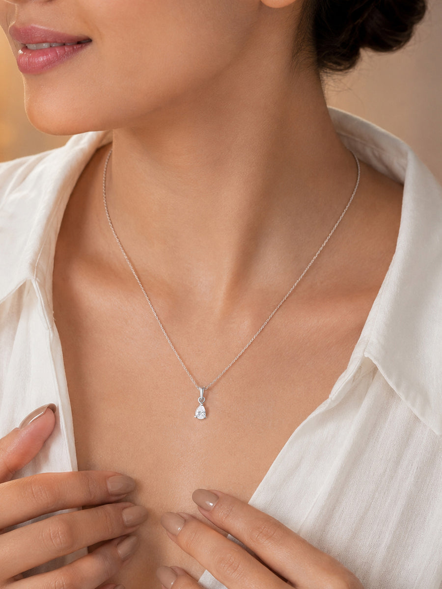 Pear Shape 0.5 Carat Single Solitaire Silver Pendant