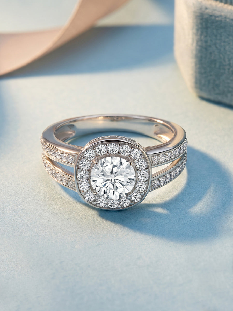 Grand Halo American Diamond Silver Ring