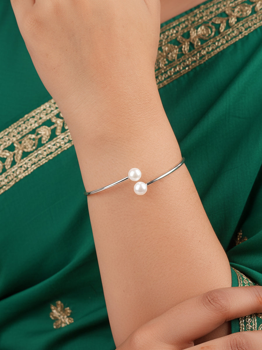 Pearl Silver Flexible Bangle For Women
