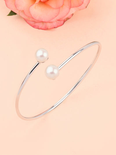 Natural Pearl Silver Flexible Bangle For Women