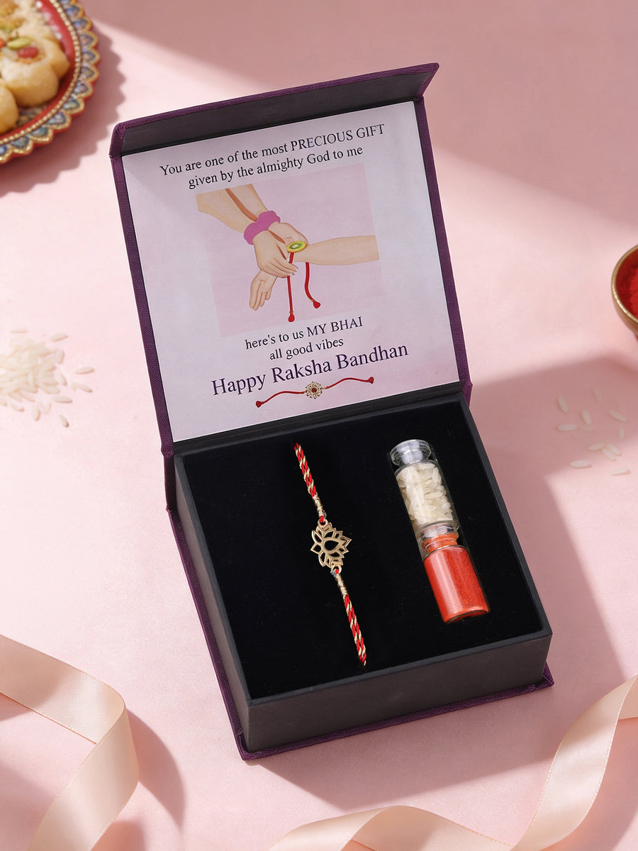 Golden Lotus Silver Rakhi for Brother-1