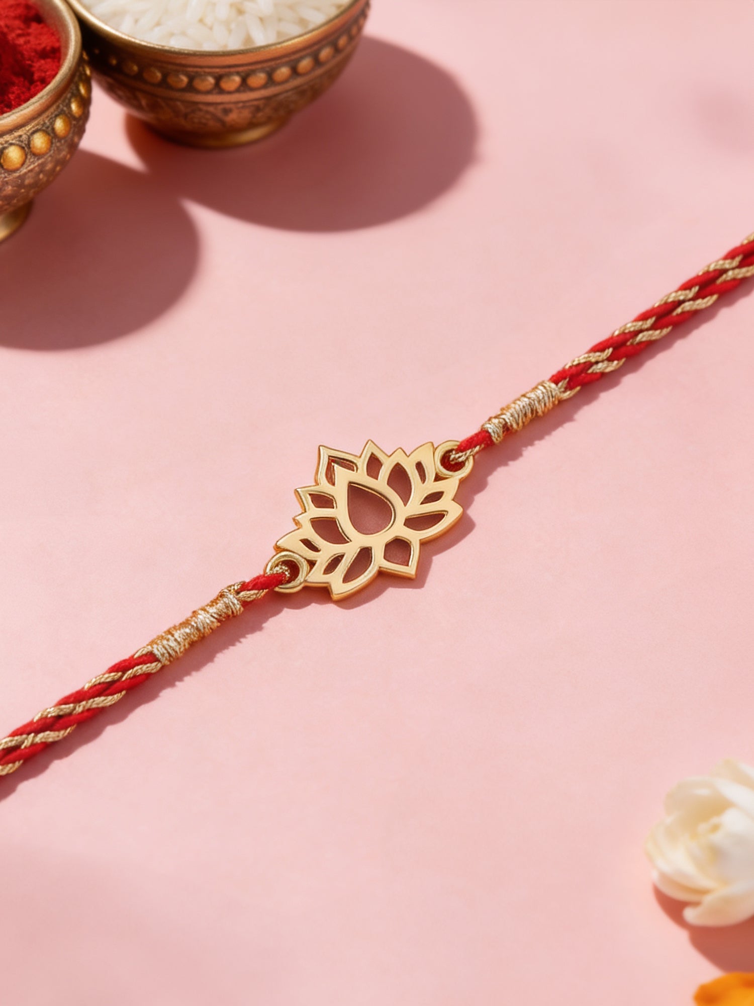 Golden Lotus Silver Rakhi for Brother