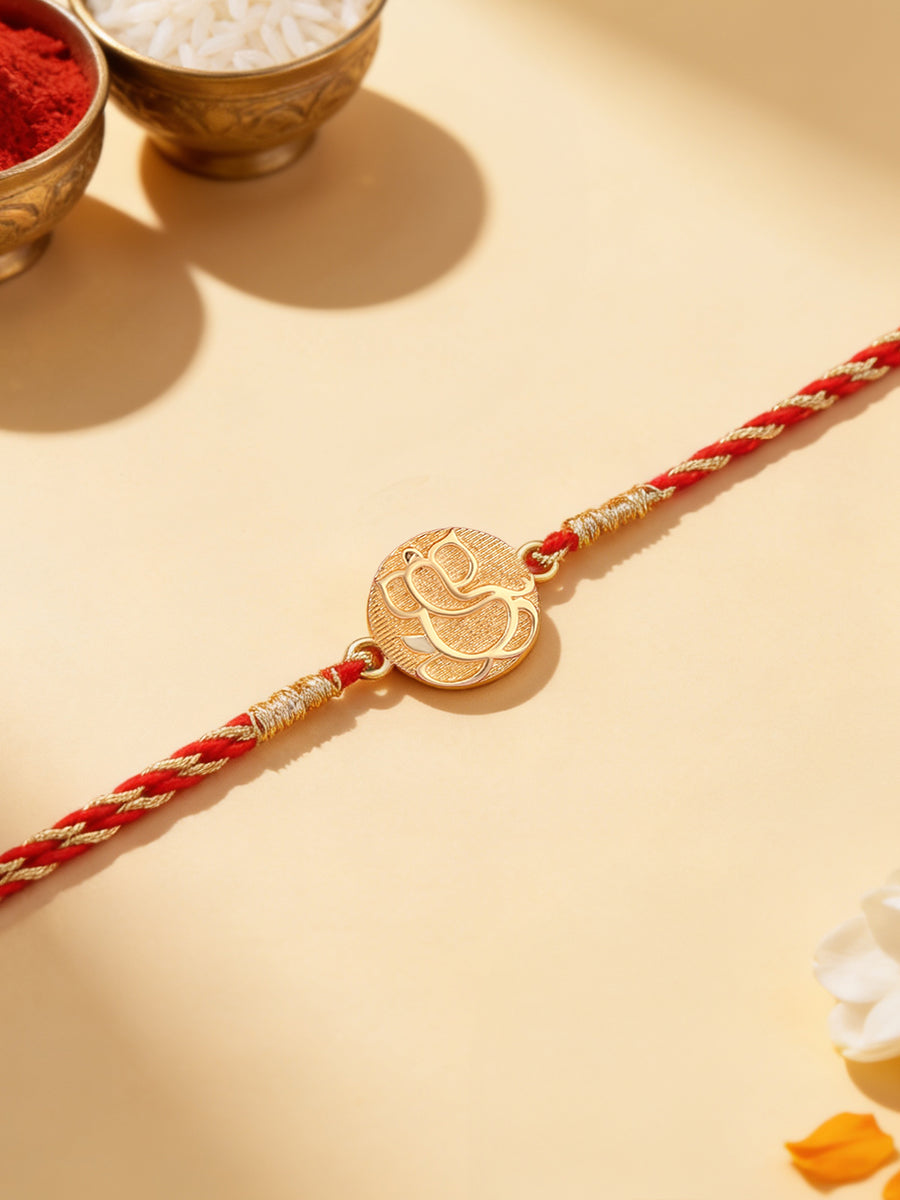 Jai Ganesha Gold Silver Rakhi for Brother in 925 Sterling Silver - Ornate Jewels