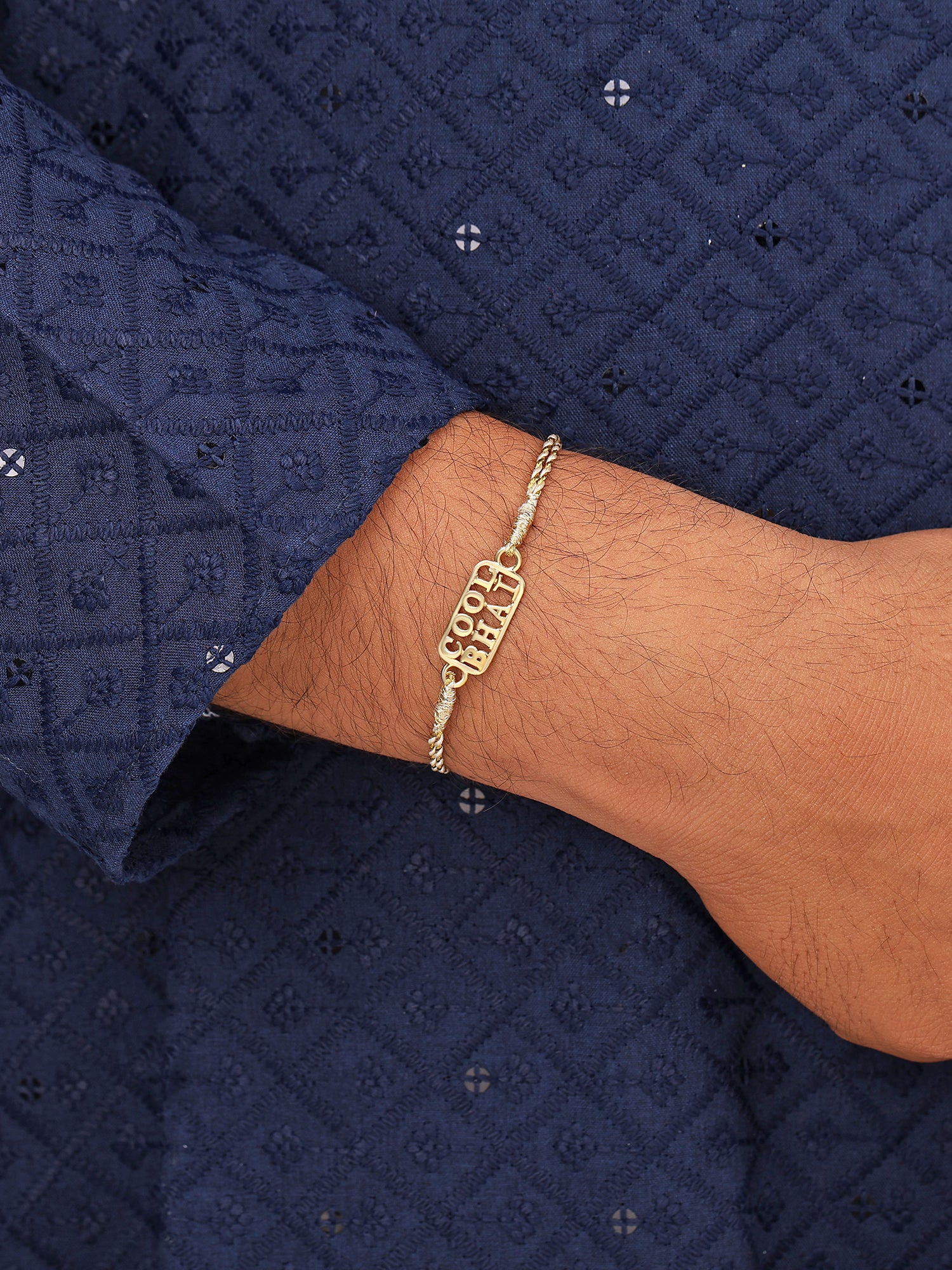 Gold Plated Cool Bhai Silver Rakhi-1