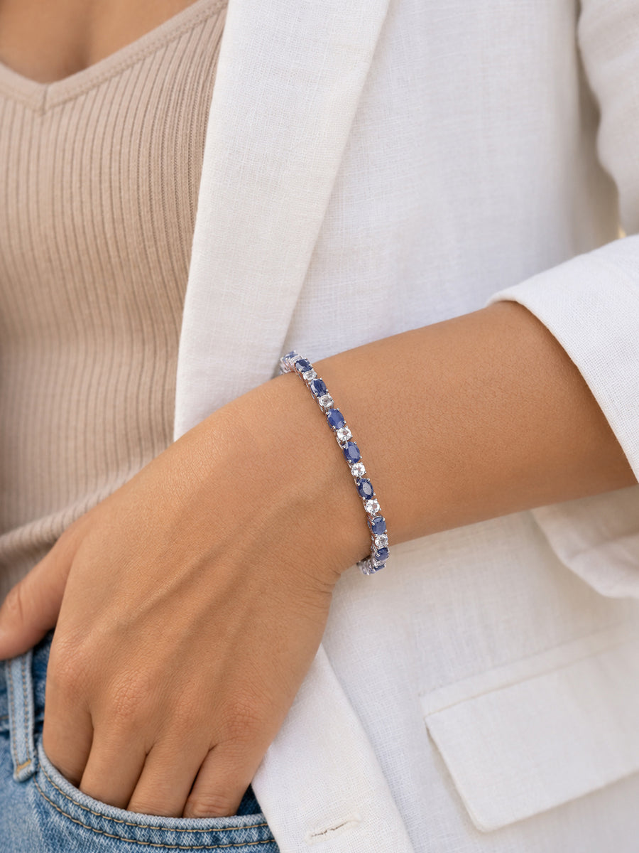 Natural Blue Sapphire Silver Bracelet