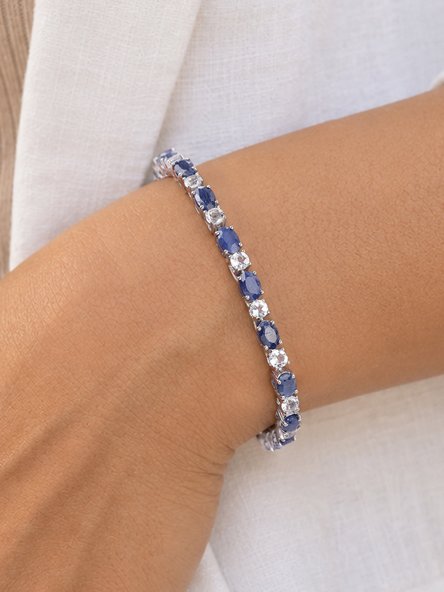 Natural Blue Sapphire Silver Bracelet