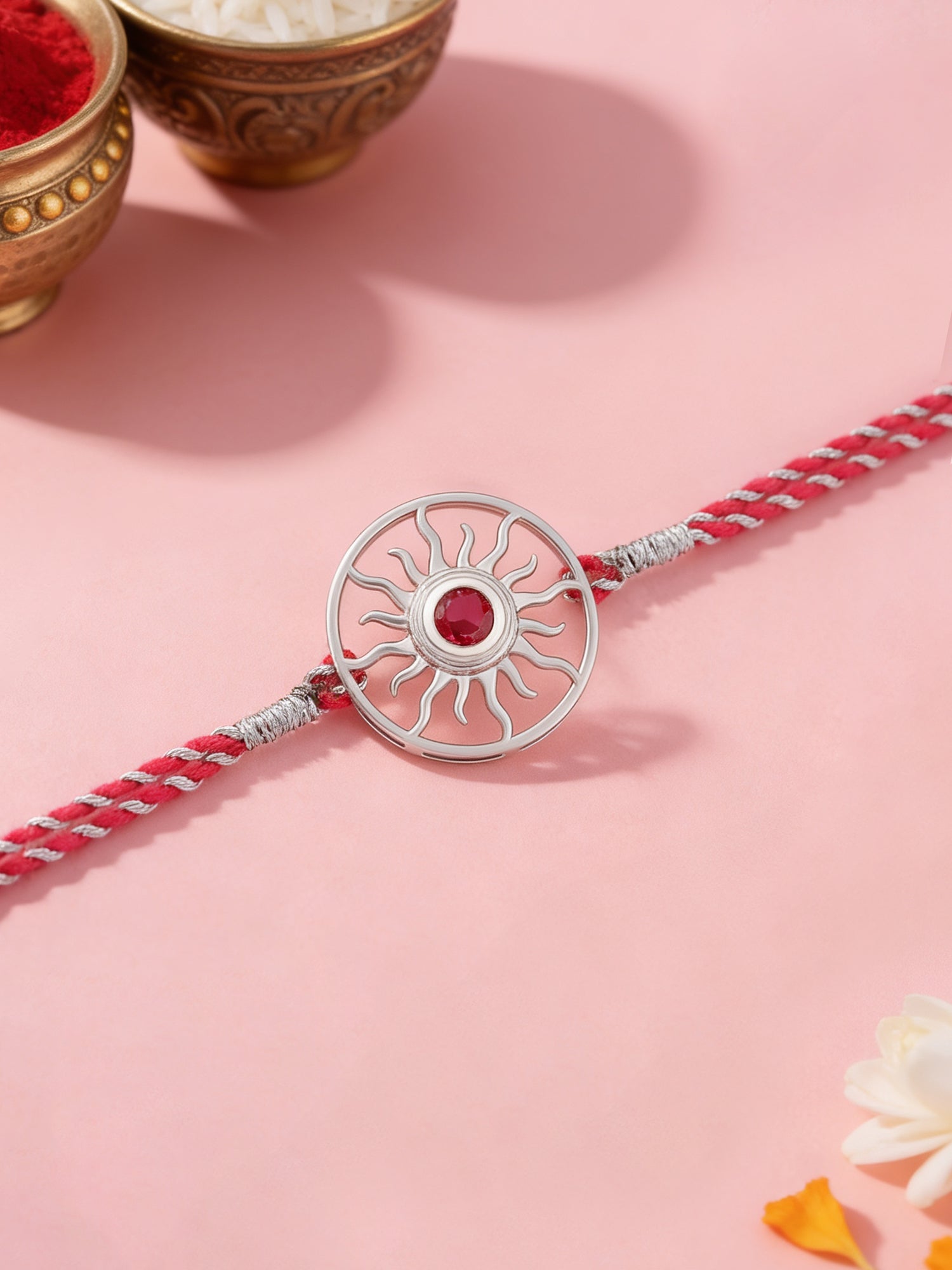 Sun Silver Rakhi for Brother in 925 Sterling Silver - Ornate Jewels