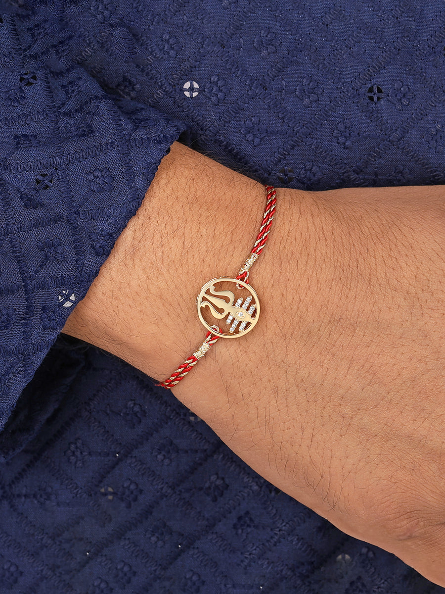Golden Trishul Silver Rakhi Cum Pendant For Brother-1