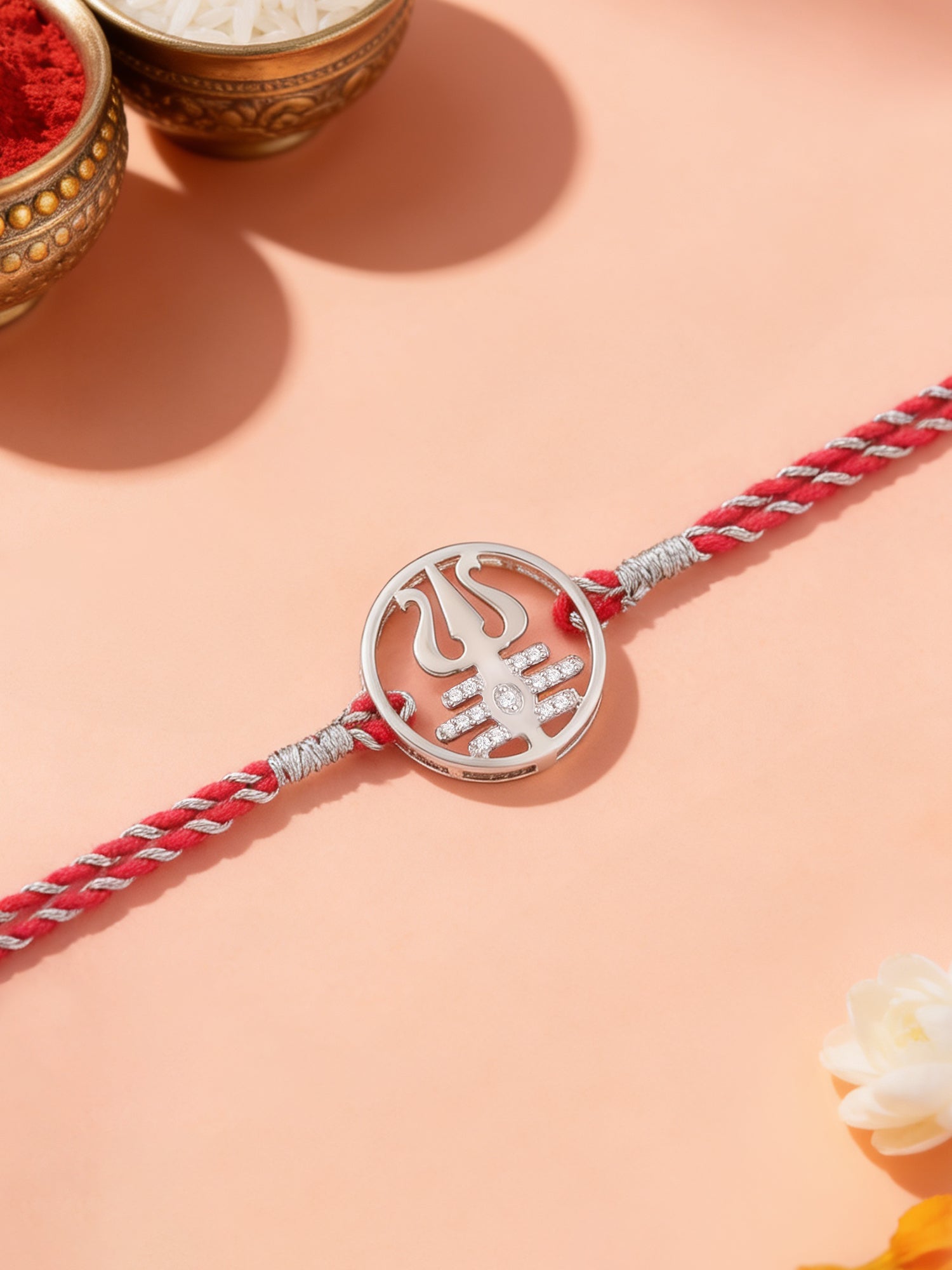 Trishul Silver Rakhi for Brother in 925 Sterling Silver - Ornate Jewels