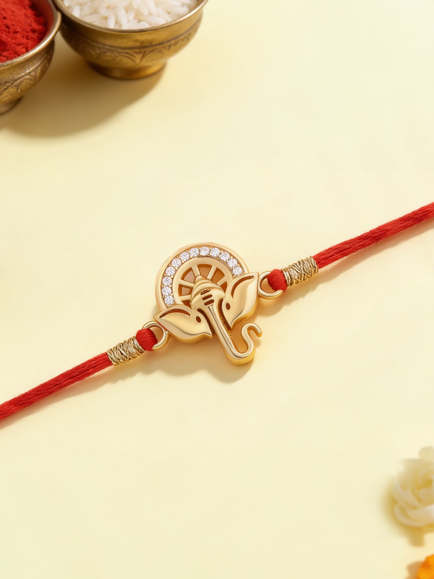 Golden Lord Ganesha Silver Rakhi For Brother