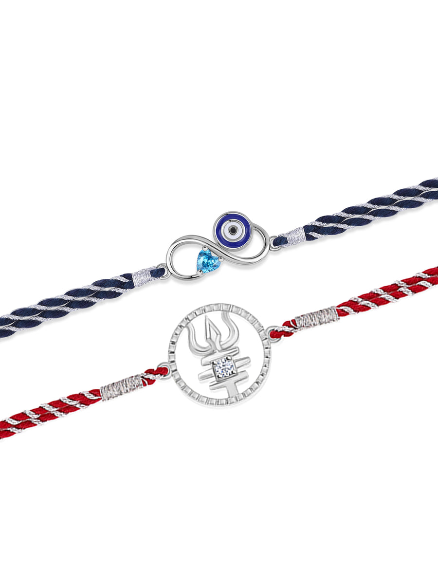 Infinity Evil Eye and Trishul Silver Rakhi Combo