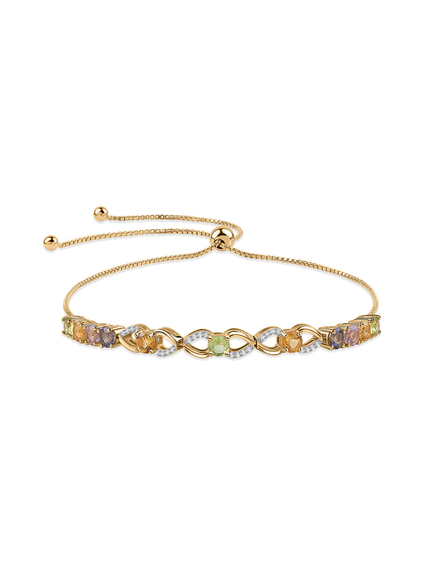 Natural Multi Gemstone Silver Link Bracelet