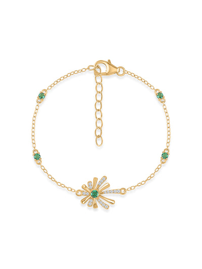 Round green emerald CZ bracelet in yellow gold-plated silver by Ornate Jewels