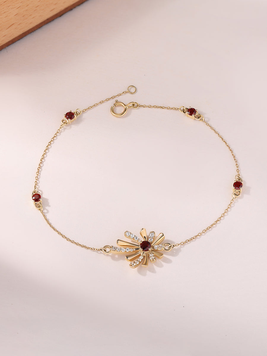 Sparkle Natural Garnet Gold Bracelet For Women
