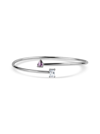Toi Et Moi Pear Amethyst CZ Silver Bangle for Women