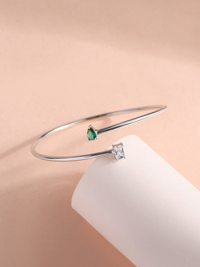 Pear green emerald CZ bangle in 925 sterling silver by Ornate Jewels