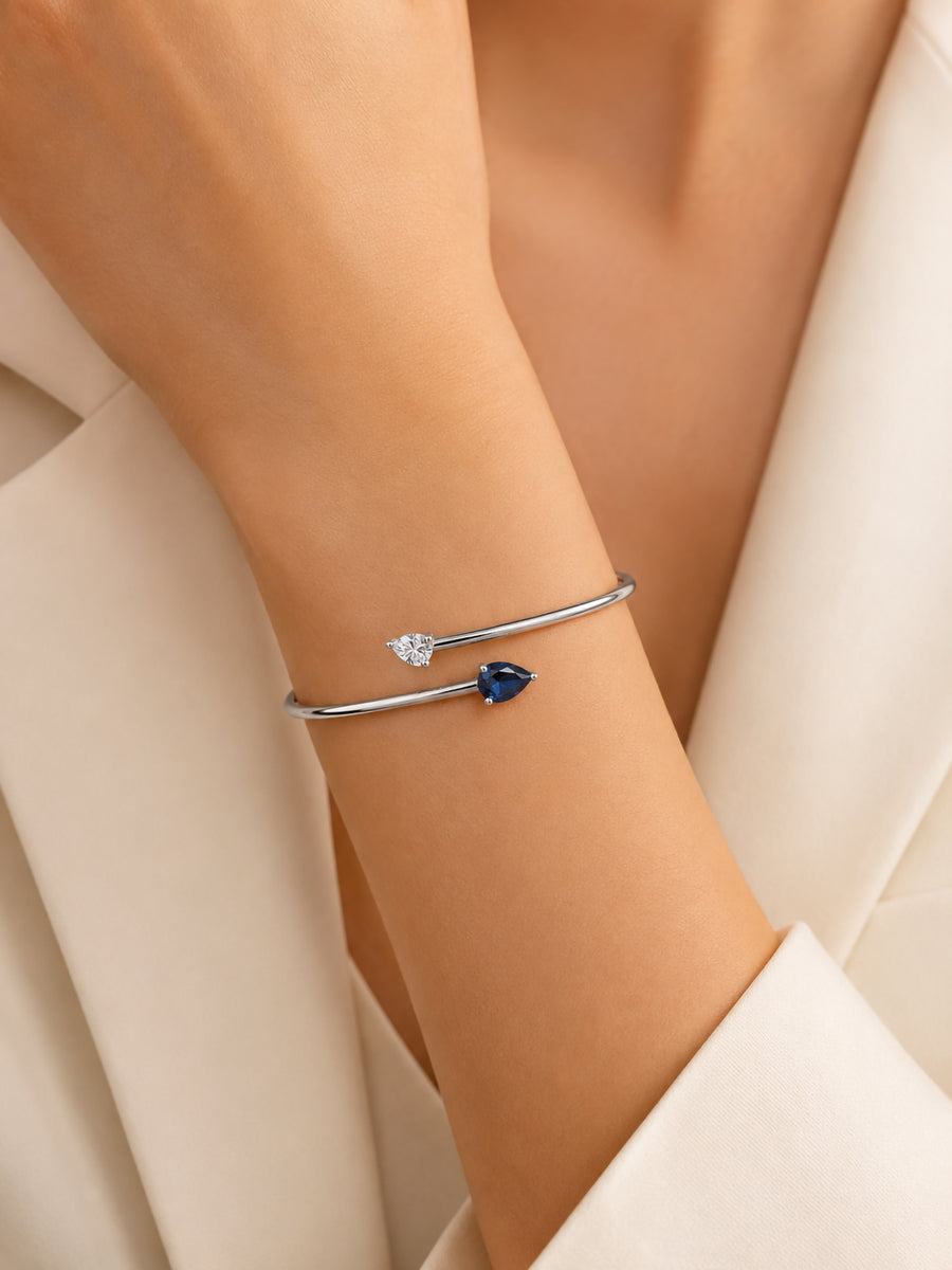 Toi Et Moi Pear Blue Sapphire CZ Bangle