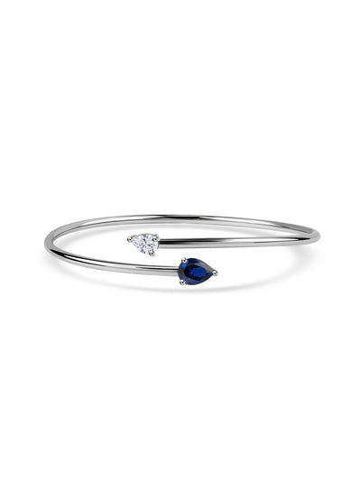 Blue Sapphire CZ Pear bangle in 925 sterling silver by Ornate Jewels