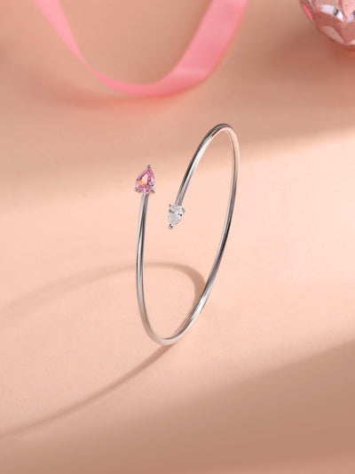 Toi Et Moi Pear Pink CZ Silver Bangle for Women
